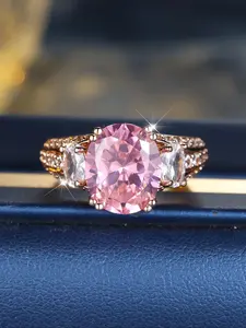 Egg-shaped pink synthetic zirconia rose gold women's ring Women's classic versatile jewellery Engagement Promise Ring Wedding Rings Fashion Engagement Rings