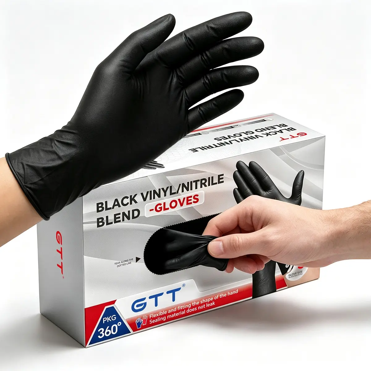 GTT 100/200/500 Count Black Vinyl/Nitrile Blend Gloves - Dust-proof,  durable cleaning gloves without latex, suitable for tattooing, bathroom cleaning, hair salons and nail repair, available in multiple sizes (S/M/L/XL), for cleaning products., Household
