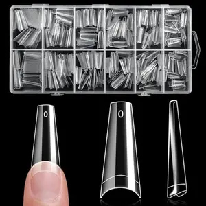 krofaue 600PCS Half Cover Coffin Nail Tips - Acrylic Nail Tips 12 Size Clear False Nails Tips with Box for Nail Salons and Home DIY (Clear)