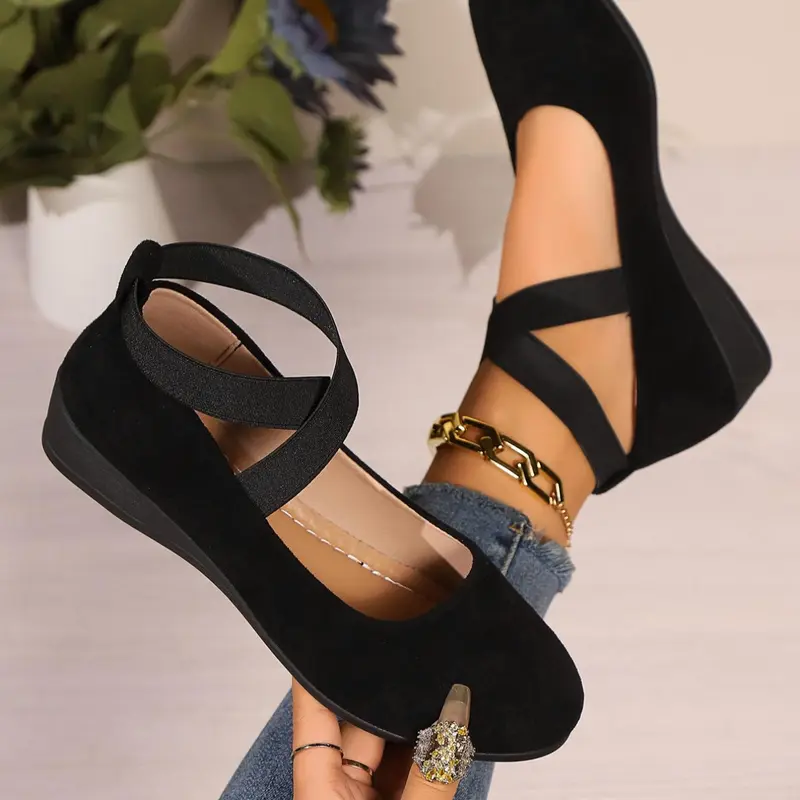 Women's Stylish Fashion Classy Closed Wedge Heeled Shoes, Wedges Footwear, Faux Suede Upper, Rubber Sole, Comfortable Round Toe Design, Ideal for Elegant Nights & Casual Days, Fashionable Wedge Shoes