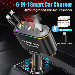 Smart Car Air Freshener & Essential Oil Diffuser with Intelligent Sensing and Mood Lighting - Retractable Charger & Starlight Aromatherapy Diffuser, Ideal Gift for Men& Travel Car Fragrance Set Car Fragrance Spray
