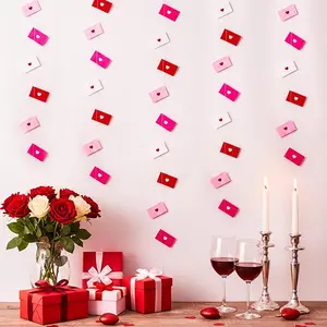 6 Strings Valentine's Day Heart Envelope Garland Backdrop Banner 39 Ft Pre-Strung Hanging Decorations for Mantle Door Wall Birthday Bachelor Party Bride Baby Shower Wedding Anniversary Engagement Graduation Classroom School Home Romantic Decor