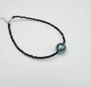 Black Tahitian Baroque Pearl Spinel Pearl Bracelet Irregular shape Black Pearl (9-11 mm)-ASBB001