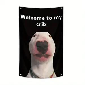 Welcome To My Crib Letter & Dog Pattern Decorative Tapestry, Funny Wall Hanging Decor for Living Room & Bedroom, Wall Decor for Home