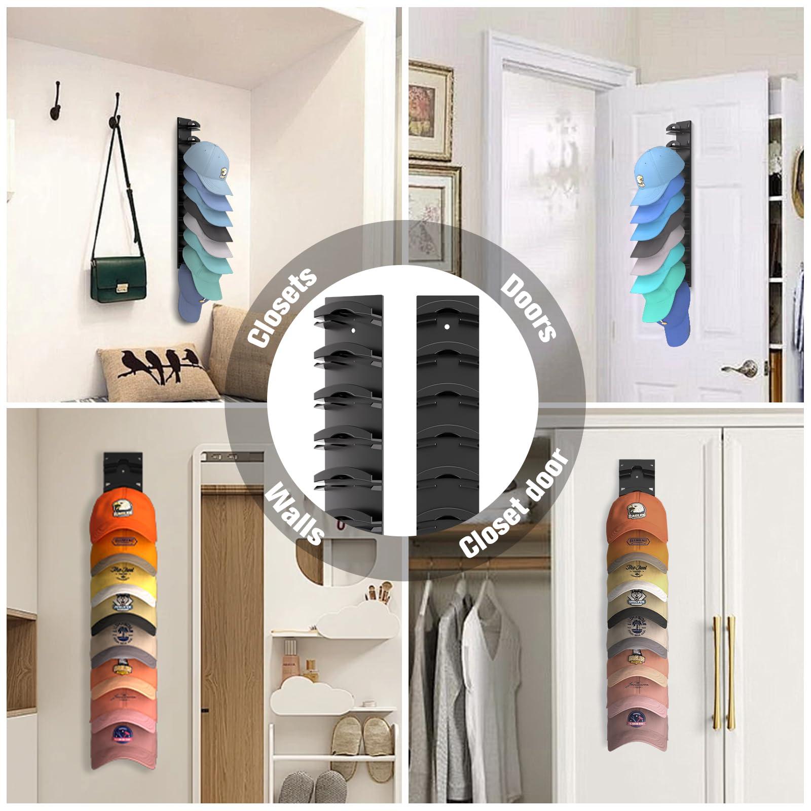 【SummerVibes】2 Hat Organizer Wall Mounted Baseball Cap Rack Black or White Adhesive Mount Holds 18 Hats for Closet Door Bedroom Easy Access Display Installation 【SummerVibes】2 Hat Organizer Wall Mounted Baseball Cap Rack Black or White Adhesive Mount Holds 18 Hats for Closet Door Bedroom Easy Access Display Installation
