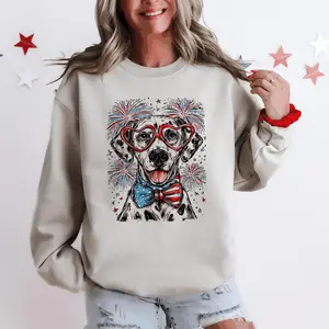 Dalmatian Patriotic Dog, USA, America, Pet Lover, 4th of July Sweatshirt, Crew Neck, Women's, Crewneck