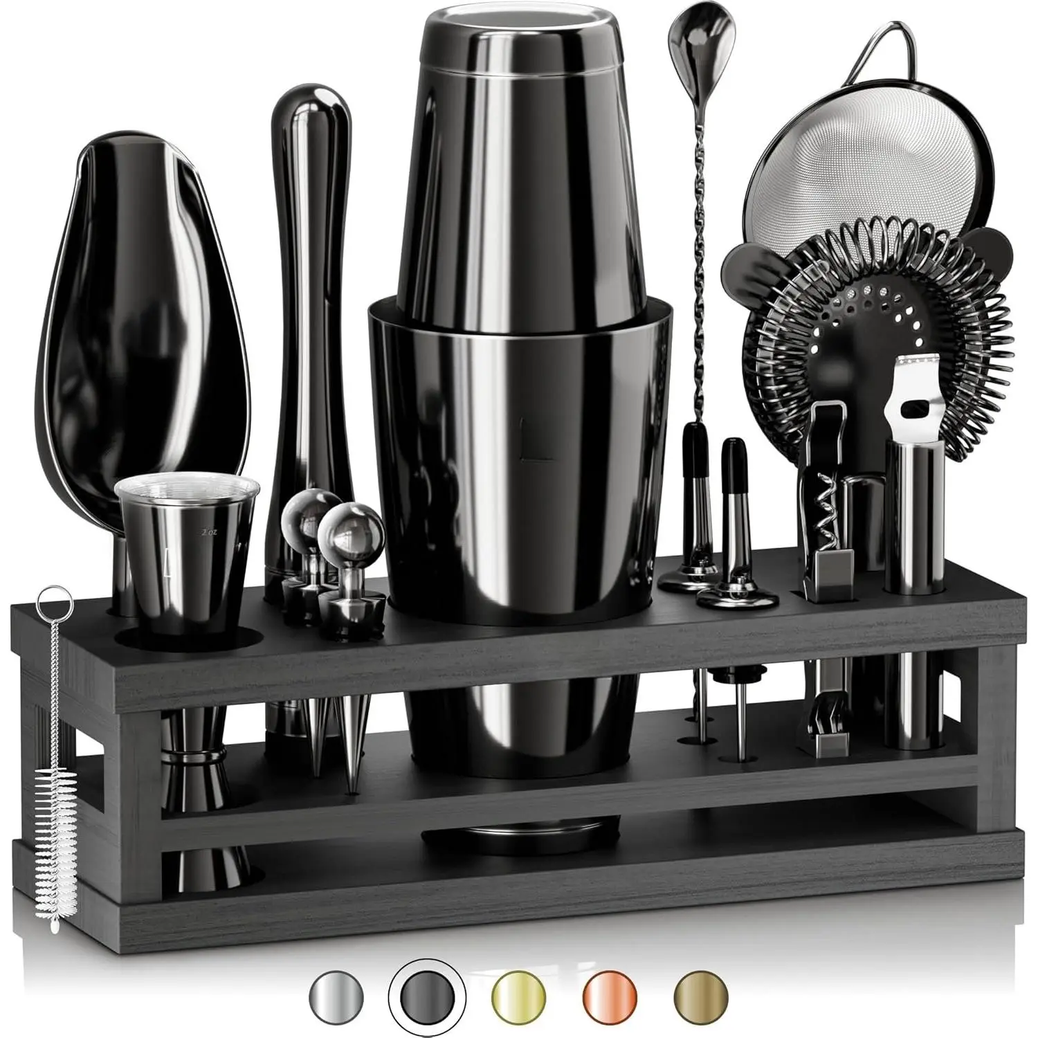 (R) Mixology Bartender Kit Bar Set | 16-  Shaker Set | Martini Barware Mixing Tools for  Bartending | Incl. 35 Recipe Cards |  Set (28oz Boston Shaker, Jet Black/Black)
