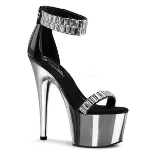 7 Inch Heel ADORE-769RS Black Silver Chrome Sandal Stylish