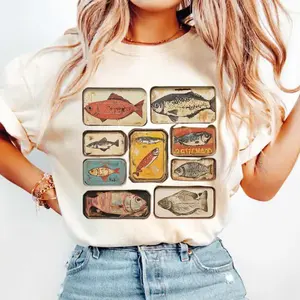 Vintage Tinned Fish Unisex Shirt, Fisherman Aesthetic Outfit Lake Life Outfit Fish T-Shirt for Him-Her Tee