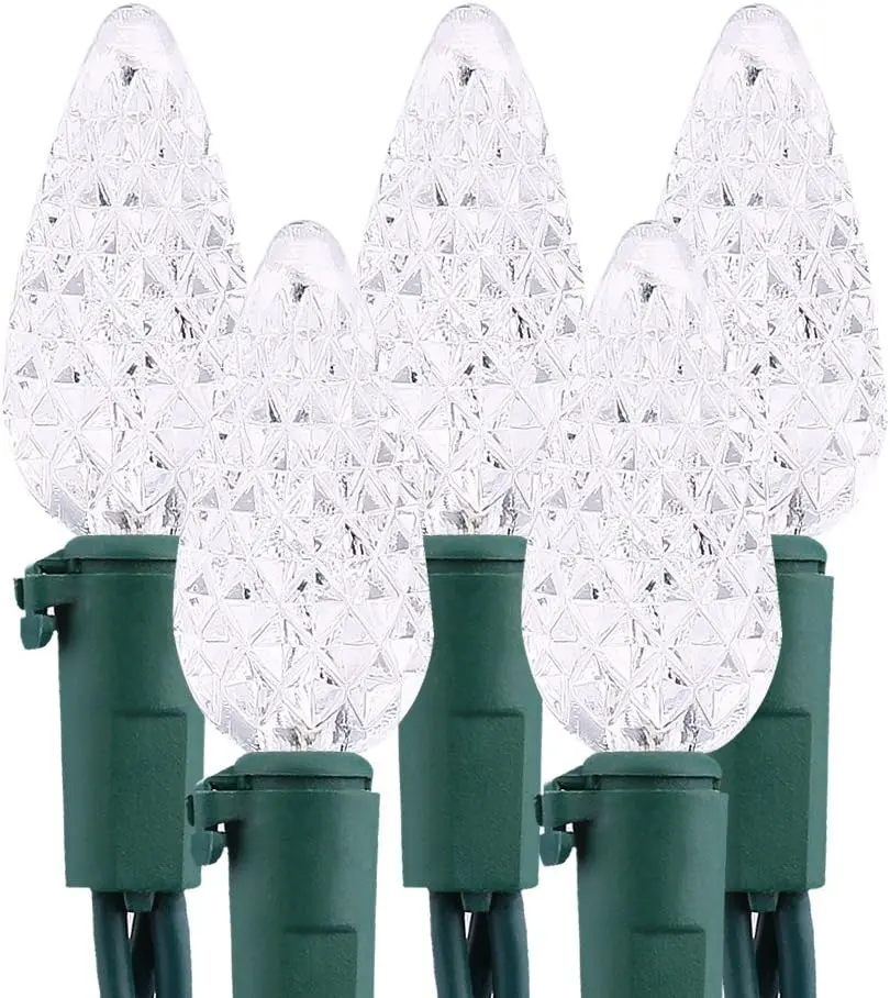 Upgrade Faceted C5 LED String Lights, 33ft 100 LED Christmas String Lights, 120V UL Certified Clear Xmas Light Set for Indoor & Outdoor Decoration, Patio, Garden, Party and Holiday, Cool White