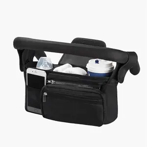 MomMed Universal Stroller Organizer, diaper bag with Insulated Cup Holder, Detachable Phone Bag, and Shoulder Strap – Fit for Uppababy, Baby Jogger, Britax, and Other Strollers.