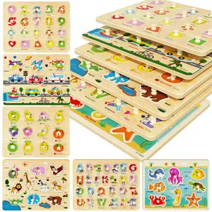 Wooden Peg Puzzles for Toddlers 1 2 3 4, 6 Pack Durable Educational Peg Puzzles Montessori Toys, Learning Puzzles for Kids Girs Boys 1 2 3 4