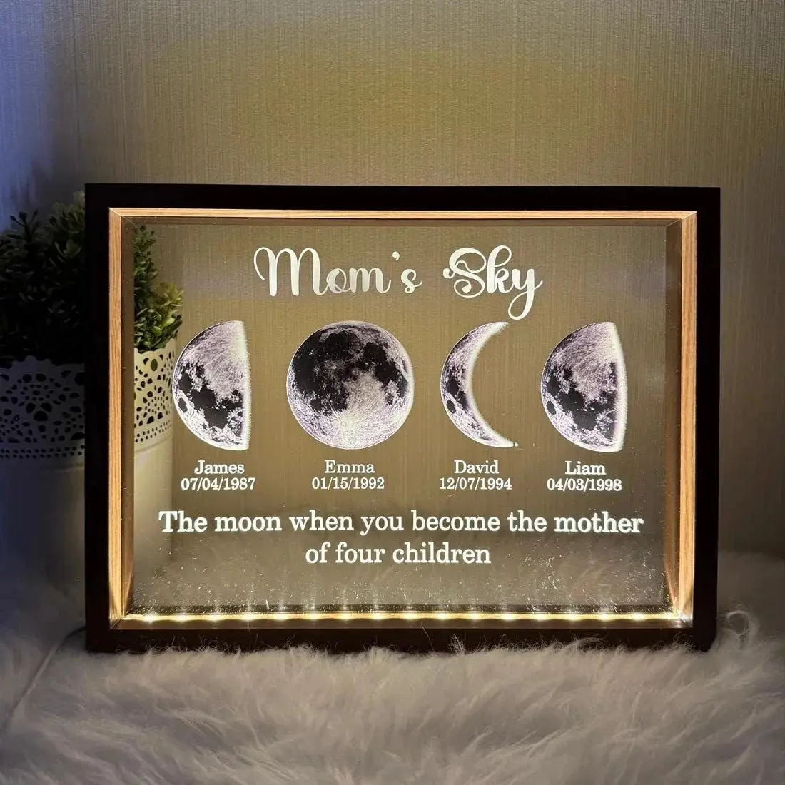 Mother’s Day Gifts For Mom Custom Moons Phase LED Plaque, Personalized Moons Phase with Kids Names, Unique Birthday Gift for Mama Grandma From Daughter or Son