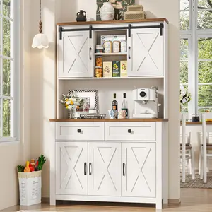 [Summergarden] Vabches 67.7 in Modern Farmhouse Pantry Cabinet - Freestanding Cupboard Pantry with Sliding Barn Doors, 2-Drawer, Adjustable Shelves, Side Board for Kitchen, Living Room