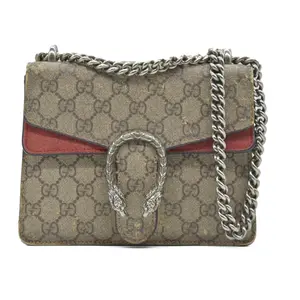 Pre-owned GUCCI canvas Shoulder Bags $2600 GG Supreme Monogram Suede Cudu Medium Dionysus Shoulder Bag Beige Ebony Vulcanic Red