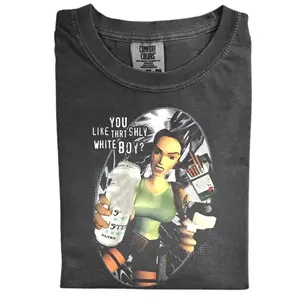 Vintage Lara Croft Tomb Raider Inspired Comfort Color T-Shirt Retro Y2K Gamer Girl Ring Spun Cotton Casual Soft Washed T-Shirt Trendy Tops
