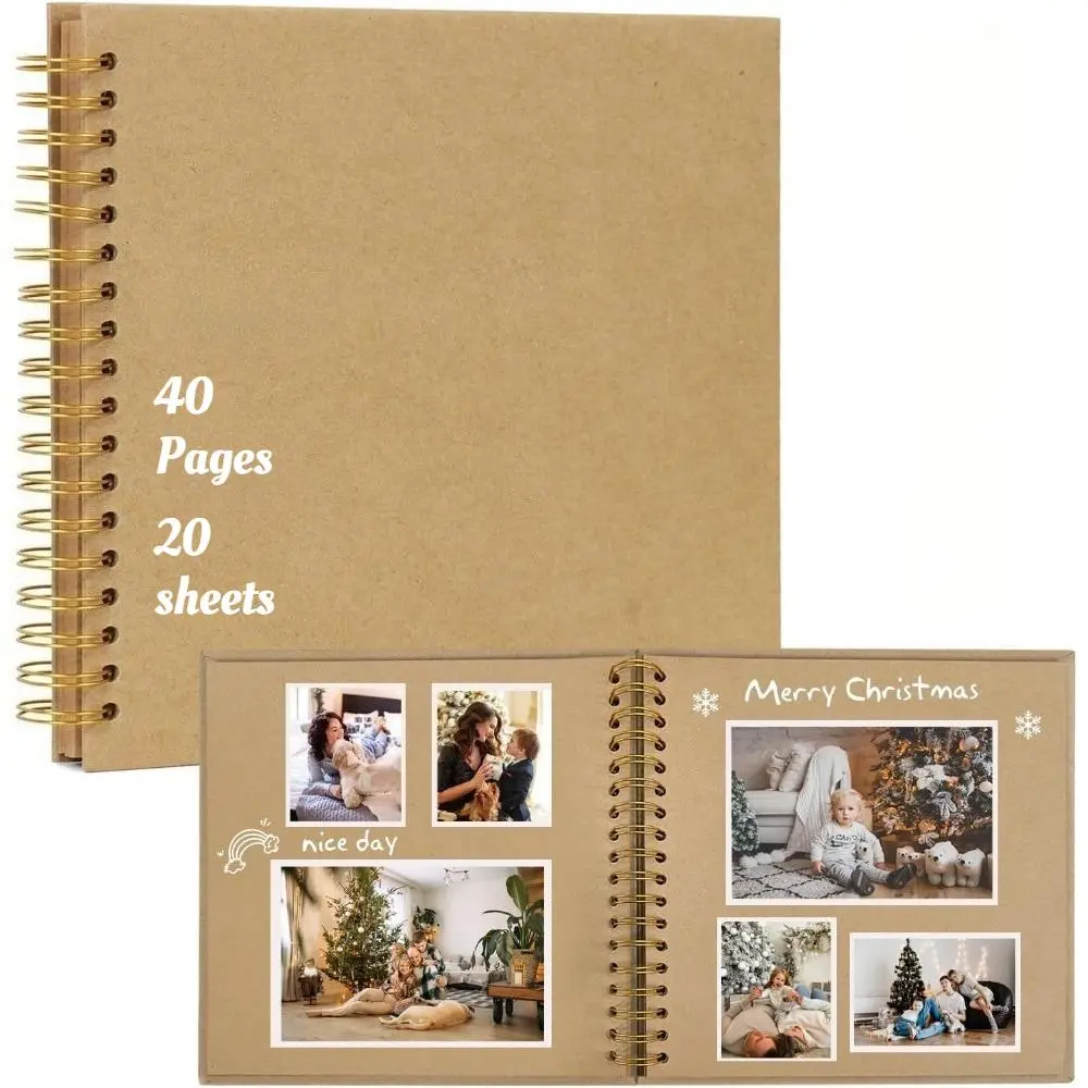 Hardcover Kraft Paper 8x8 Inch DIY Scrapbook Album - 40-Page Scrapbook Supplies for 4x6/5x7 Photos, Family Memory Book, Ideal Gift for Valentine's Day, Mother's Day, Anniversaries