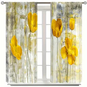 1Set/2pcs Vintage Floral Flower Retro Kitchen Curtains Farmhouse Cafe Art Nature Kitchen Window Curtain,Plants Rod Pocket Window Drapes Decor