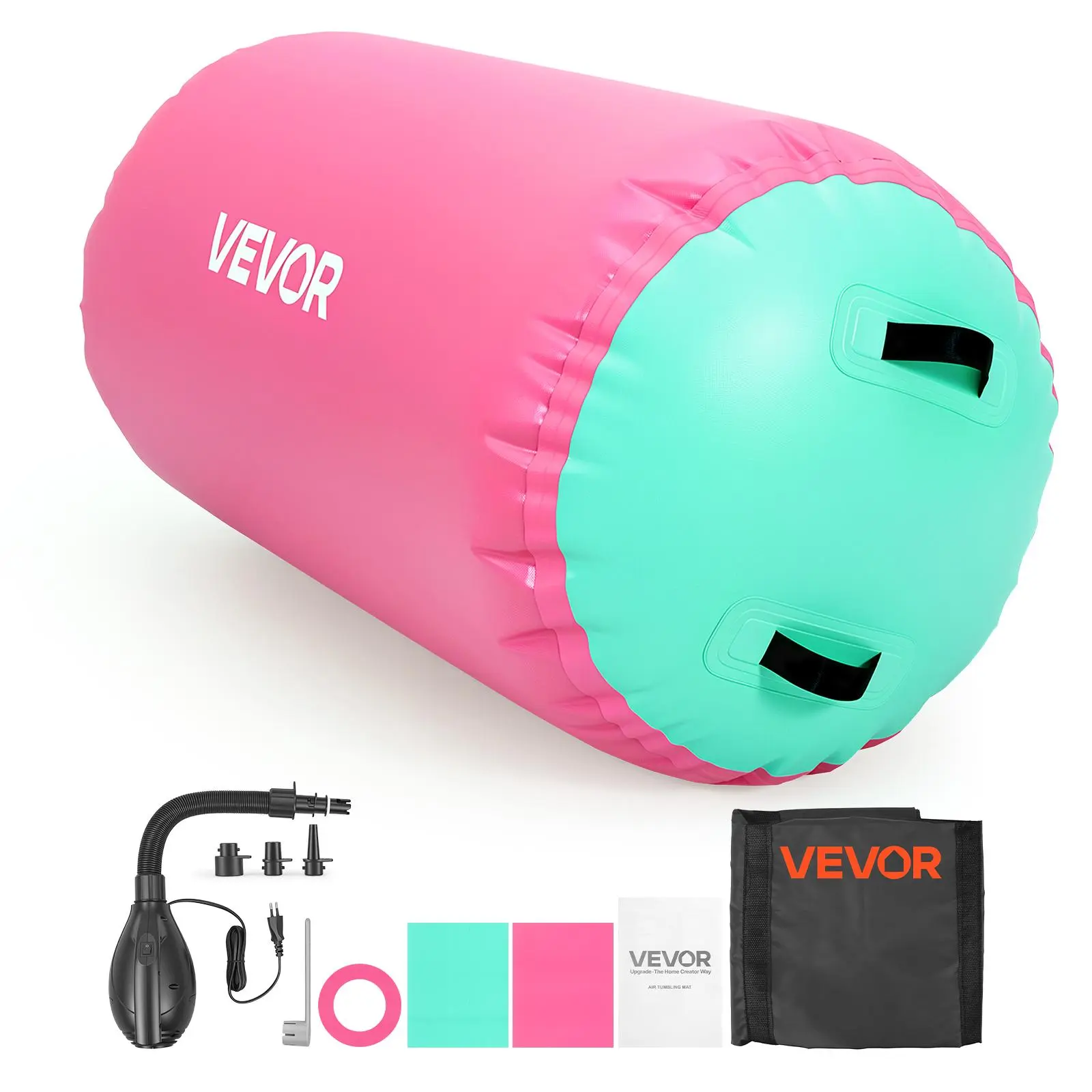 【SummerFinds】VEVOR Gymnastics Barrel Air Roller 23.6x40 in Inflatable Tumbling Air Mat, Octagon Tumbler Trainer with Electric Pump, Equipment for Back Handspring Training/Home Use/Gym/Yoga/Cheerleading, Pink