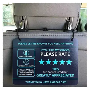 Lyft Uber (1-Pack) Tips Rating Appreciated Rideshare Accessories – 7” x 5” – Interior Acrylic Headrest Sign - Rate Me Tip No Smoking for 5 Star Rides for Ride-Share Drivers