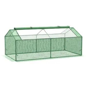 71" x 36" x 28" Mini Greenhouse – Green. 130 gsm 2-Layer PE Cover (85% Light). Large Zipper Windows + Double Layer Mesh. Steel Frame. Tool-Free Assembly