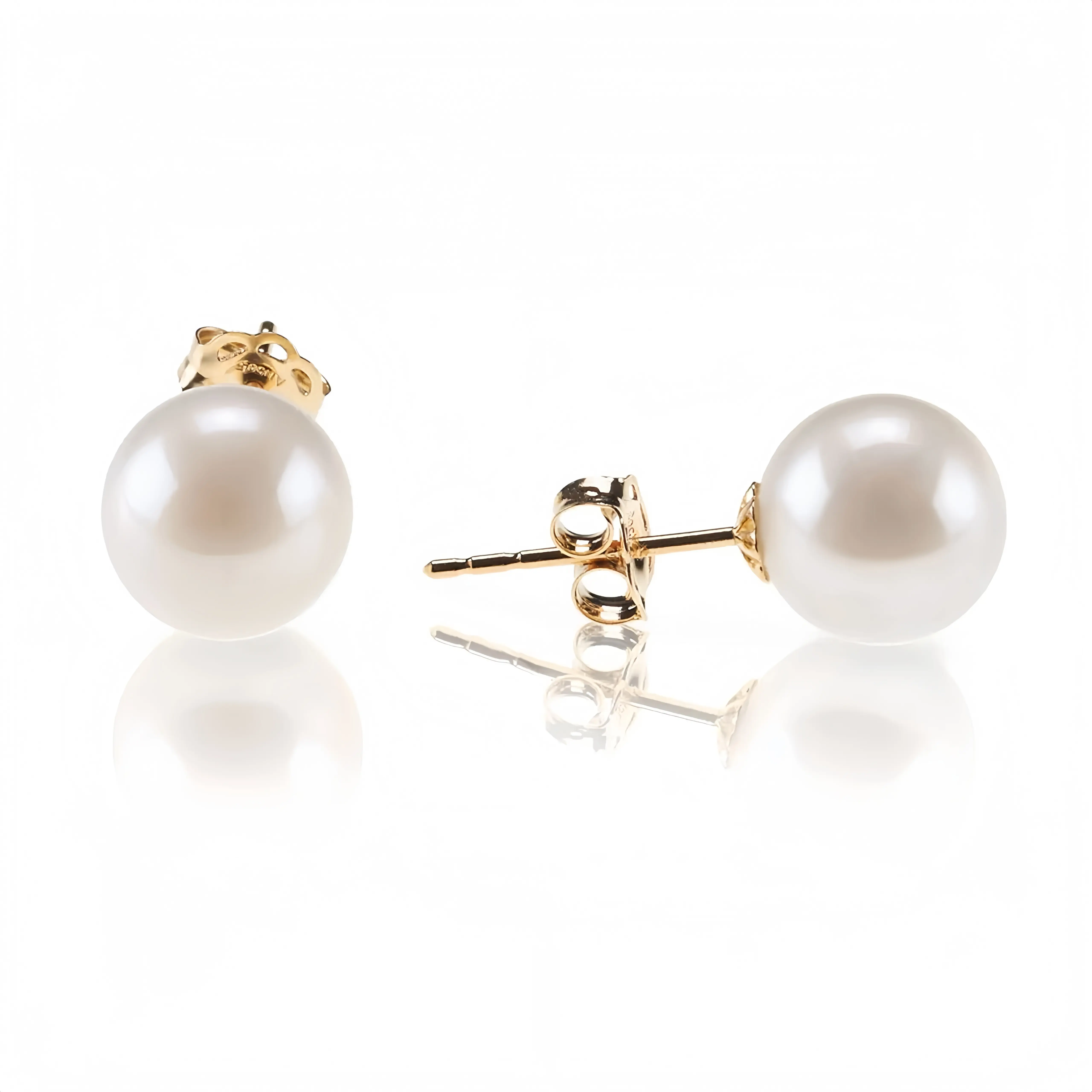 Women's 18K Gold-Plated Sterling Silver Round Stud Earrings, Adorned with White Simulated Shell Pearls
