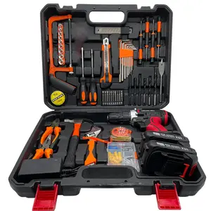 102pcs cordless electric drill set, 20v electric drill, hammer, pliers, screw batch, tape measure, wrench, hand saw and other supporting tools, 2 batteries and 1 quick charger, household manual repair tool set, Christmas gift for husband.