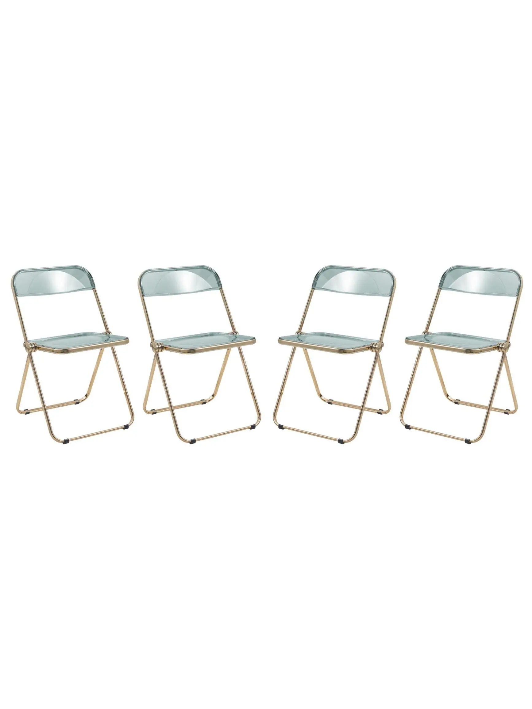 212 MAIN Lawrence Sturdy Acrylic Foldable Floor Chairs (Set of 4) - Gold Metal Frame, Jade Green Seats, 30x19x18.5 in, 69.6 lbs, Fully Assembled, Wipe Clean, Renter-Friendly Space-Saving Acrylic&Chrome Sit-Down Living Room Furniture for Small Spaces