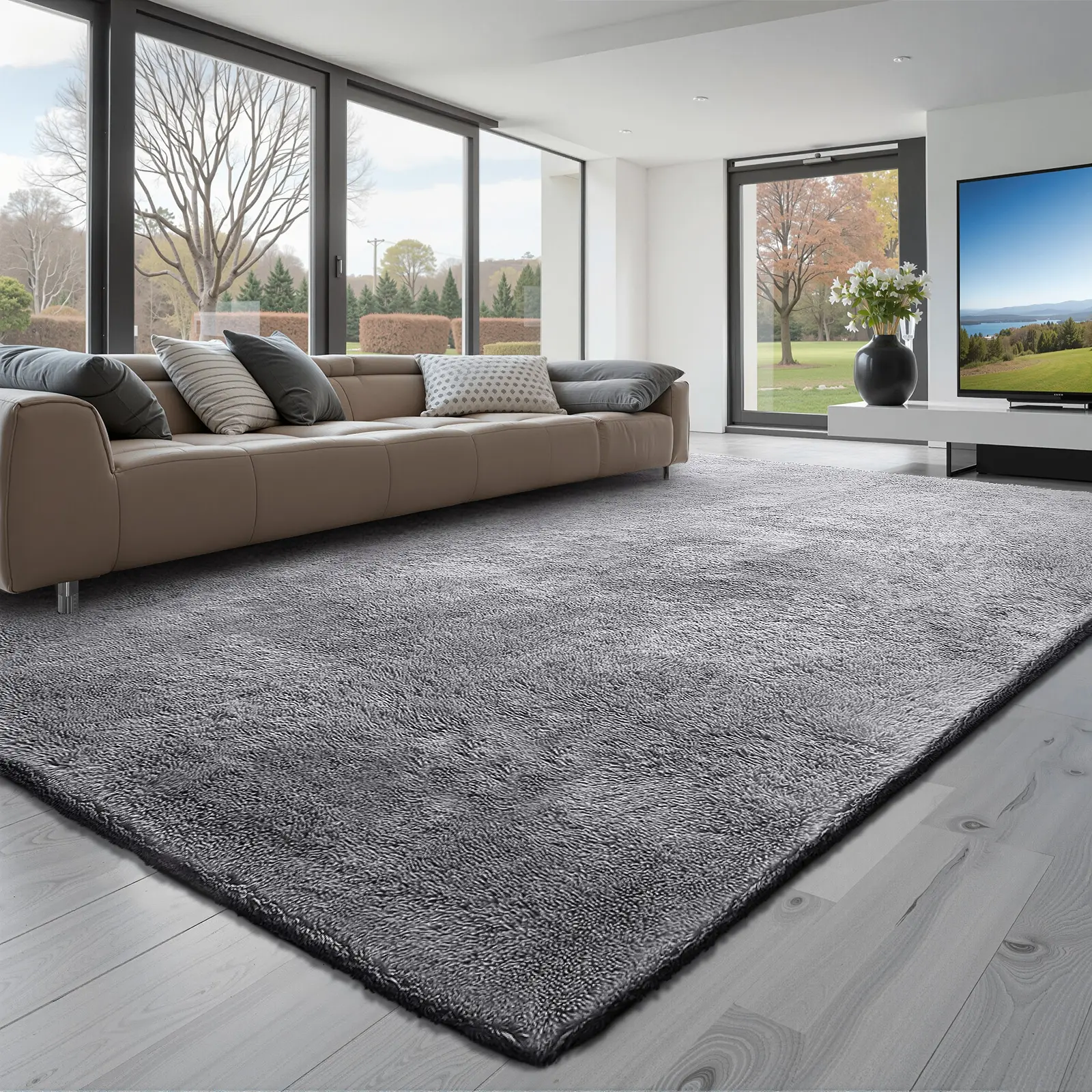【Summerfinds】VEVOR 8x10 ft Indoor Plush Area Rug - Fluffy Modern Shaggy Furry Floor RugNon-Shedding Non-Woven Slip-Resistant Smoke Gray Carpet for Living RoomBedroomModern Home Decor AestheticFluffy Modern RugFurry Floor Rugs, Rugs For Living Room, Liv