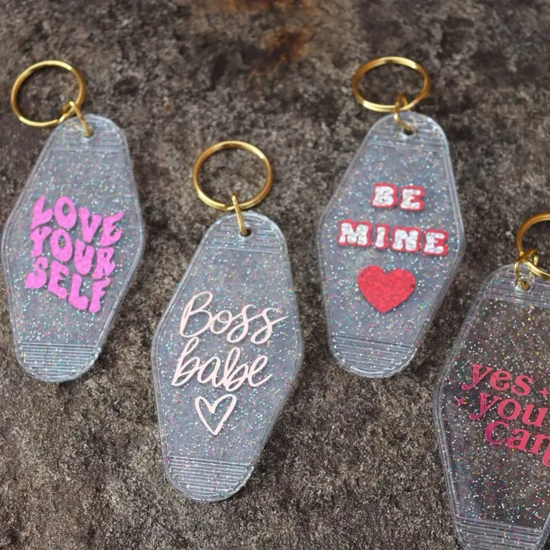 Motel Keychain - Clear Glitter Acrylic
