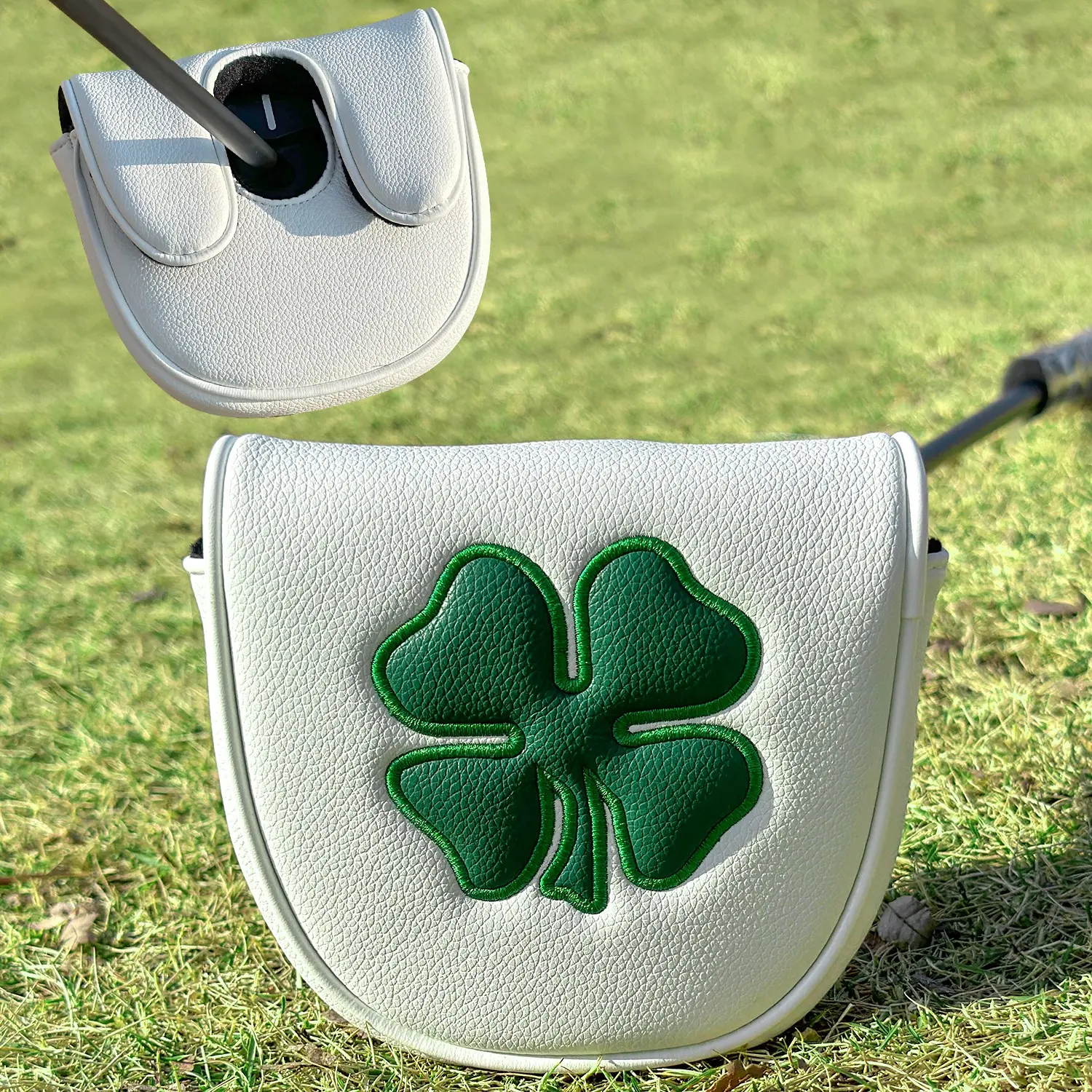 Golf Club Headcover for Putter, Lucky Four Leaf Clover Design, PU Material, Right Left Hand Options, Durable Head Protector, Golf Accessory