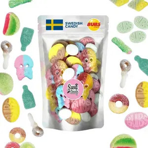 Pink & Blue Swedish Candy Mix with BUBS - 1/2 lb Snack Bonbon - Sweet & Sour, with Watermelon, Banana, Strawberry Blueberry, Lemon, Sugar