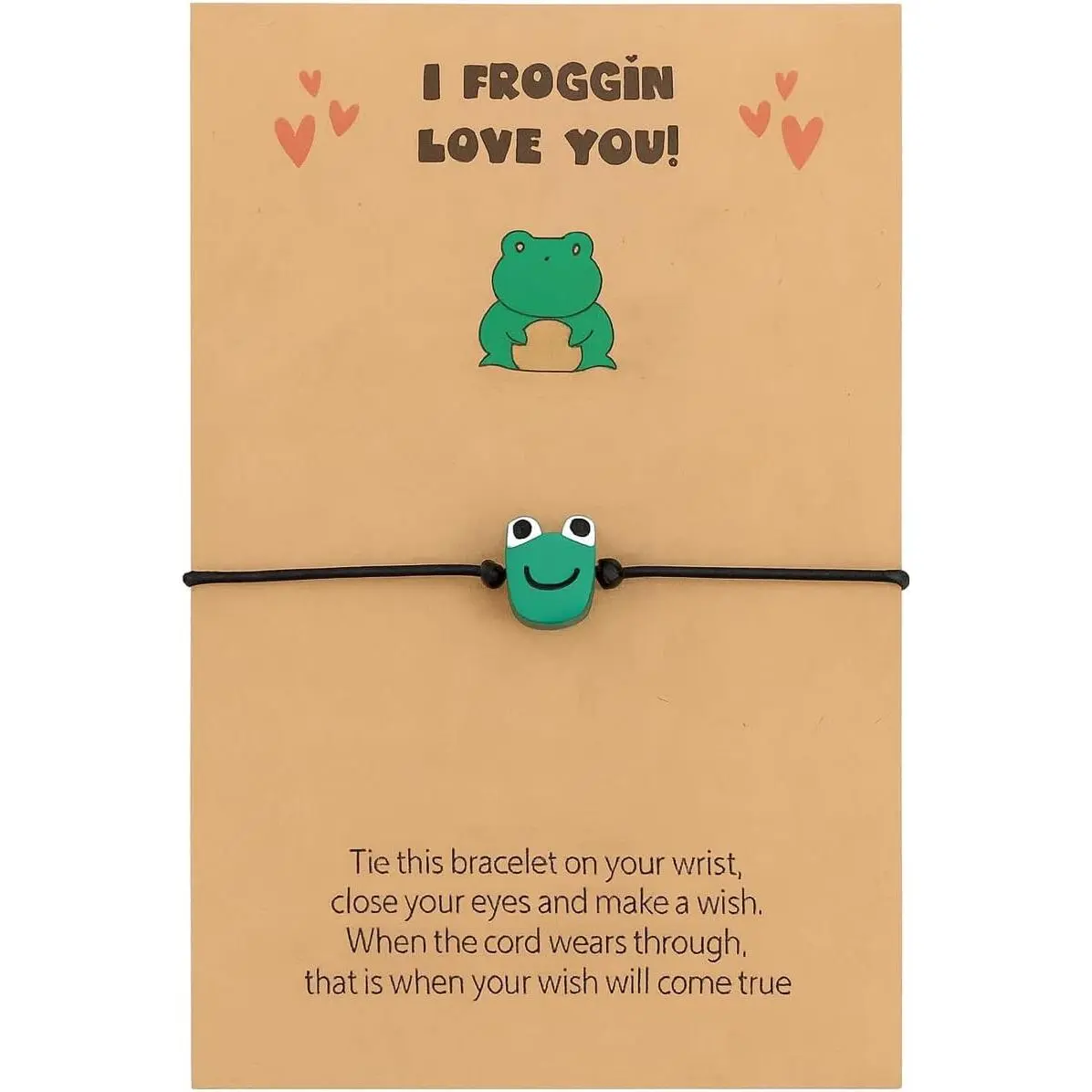 SUPAC Frog Animal Charm Wish Bracelet - Adjustable String, Black Cord, Simple Wrap, Unisex Wear, Friendship Gifts, Animals, Gift Ideas