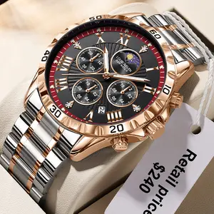 LOUIEJUELEN Commander Series Men's Luxury Swiss Multi-Function Business Watch - Sapphire Crystal, Stainless Steel Bracelet, 40mm Dial, Waterproof, Shockproof, Luminous Display, Ideal for Business & Social Occasions