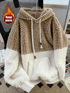 Women's Color Blocking Hooded Hoodie Sweatshirt, Plush Soft, Fall & Winter Warm Casual Wear, Loose-Fitting Daily