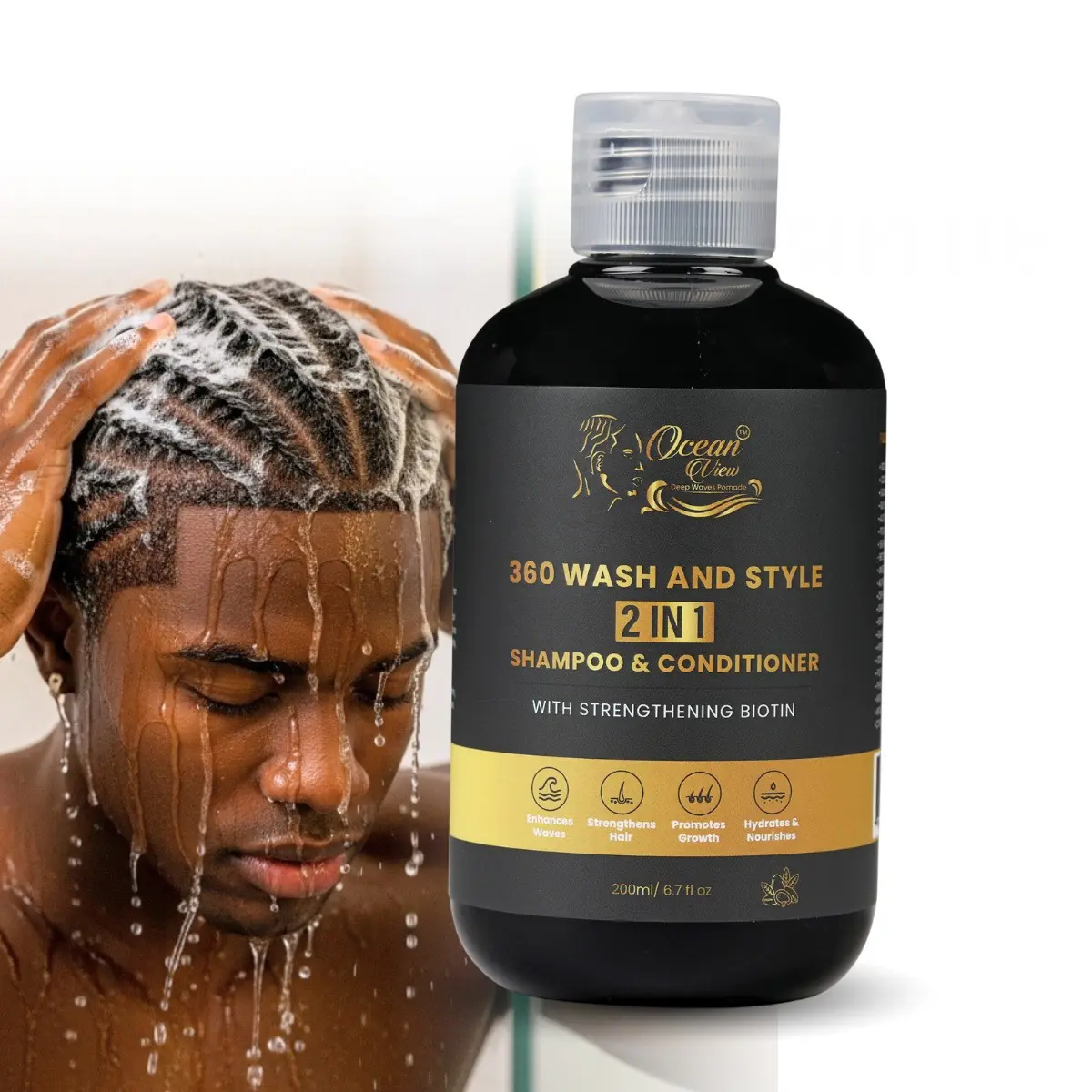 360 Waves Shampoo for Men | 2-in-1 Biotin Wash & Conditioner | No Sulfates, No Parabens | Deepens Wave Pattern