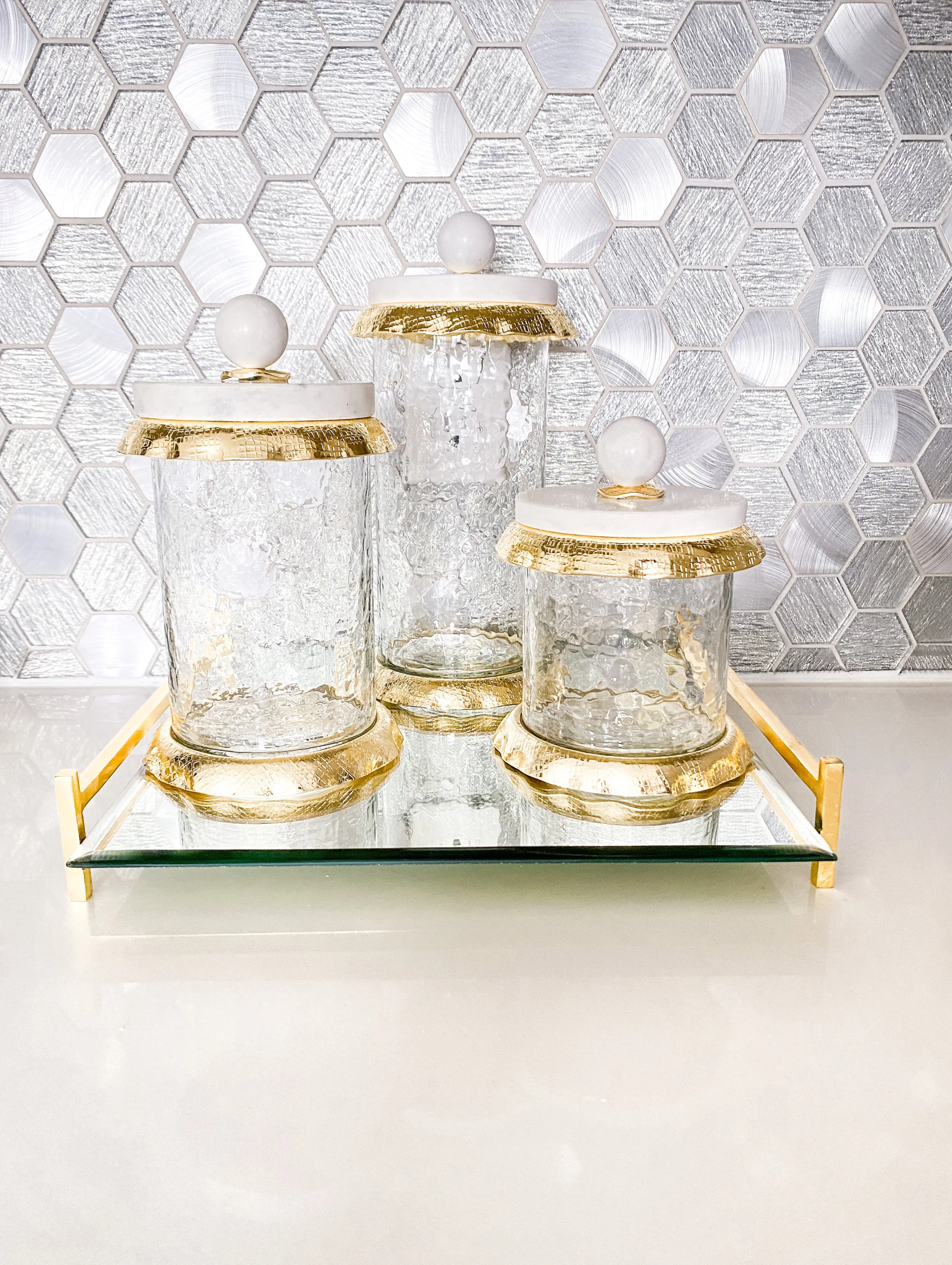 Marble Gold Ruffled Canister