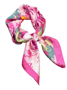 Mother's Day Gift Ditsy Floral Print Square Scarf, Fashionable Soft Satin Boho Style Scarf for Women, Casual Versatile Scarf for All Seasons, Fashion Shawl, Fashion Accessories for Daily Wear