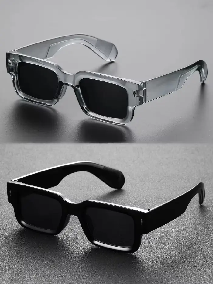 2-pack retro square sunglasses with UV400 protection, perfect for men and women. Y2K style in black & translucent frames, ideal for travel, beach days, and streetwear. Stylish and protective unisex simple style sunglass