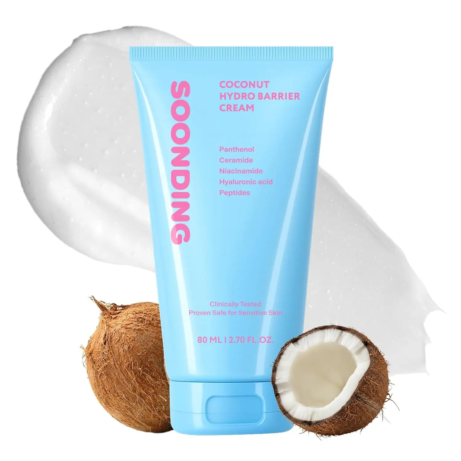 [SOONDING] Coconut Hydro Barrier Cream | Soothing & Barrier Repair Moisturizer with Panthenol, Ceramide & Squalane | Non-Greasy, Fragrance Free Capsule Cream Korean Skin Care (80ml / 2.7 fl oz)