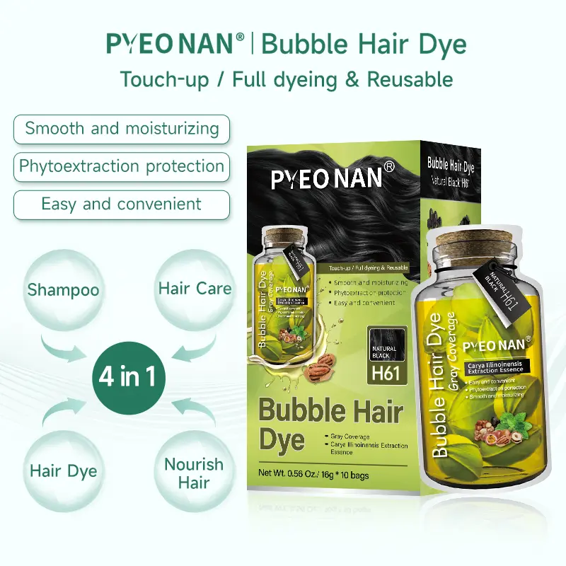 PYEONAN Unisex Bubble Hair Dye, Natural Plant Extracts, 2-in-1 for Gray Coverage and Hair Care, Gray Hair Turns into Black or Dark Brown with Herbal Ingredients, No Bleaching, 10 Bags Hair Color 5.6 Oz./160g