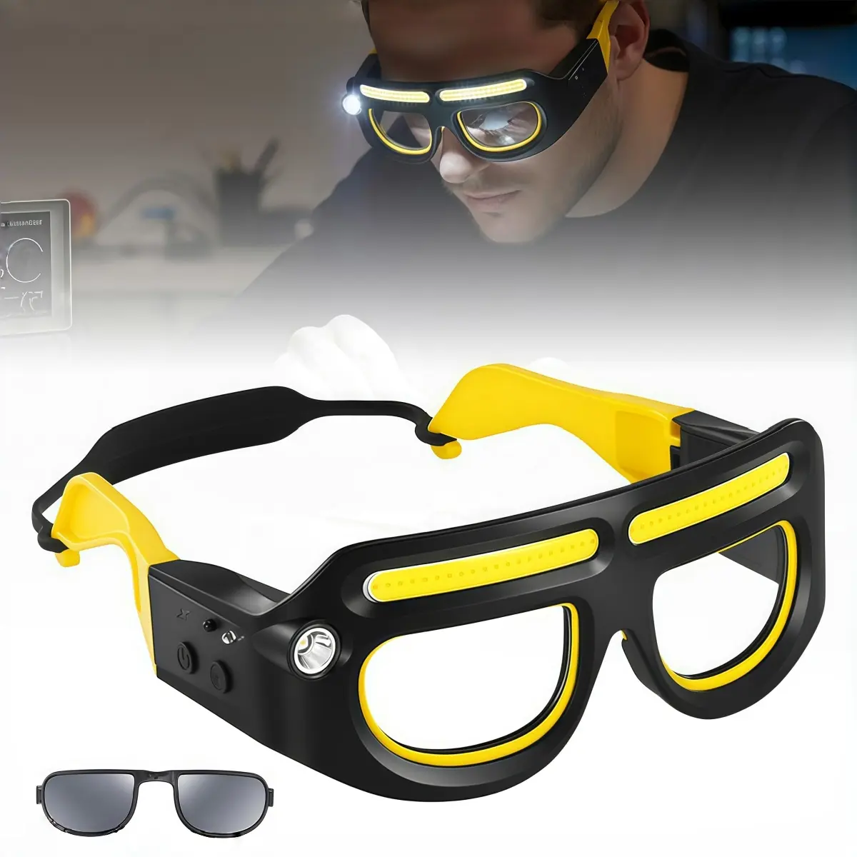 2026 New LED Motion Sensor Headlamp Glasses | Wave Control On/Off, 5 Lighting Modes | Rechargeable Hands-Free Work Light for Car Repair, Garage, DIY, Camping & Hiking | Portable Outdoor Tool Gift