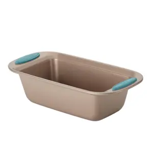 Cucina Nonstick Bakeware Bread-Meat Loaf Pan, 9 x 5, Latte Brown, Agave Blue Handle Grips