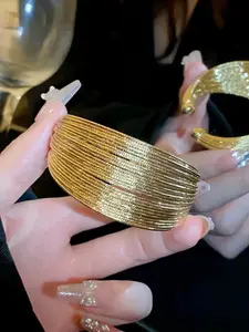 Women's Elegant Cuff Bracelet, Wide Line Design, Exaggerated Open Style, High-End Luxury, Perfect for Daily Commute, Festive Parties
