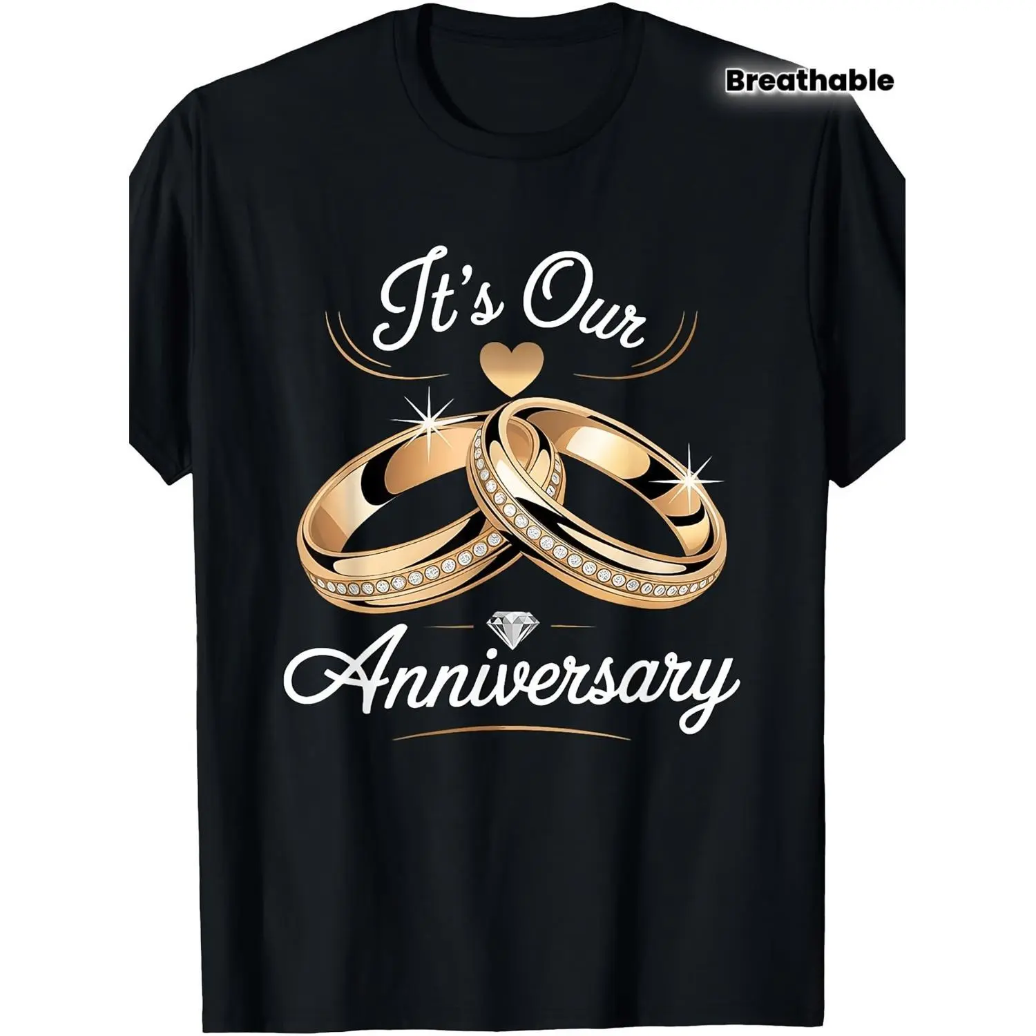 Matching Couple TShirts for Husband and Wife Heavyweight Wedding Anniversary Shirts Featuring Rings and Its Our Anniversary Text Breathable Gift for 5th 10th and 25th Year Milestones All Year Round