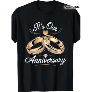 Matching Couple TShirts for Husband and Wife Heavyweight Wedding Anniversary Shirts Featuring Rings and Its Our Anniversary Text Breathable Gift for 5th 10th and 25th Year Milestones All Year Round