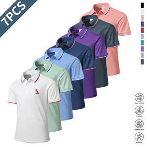 7-Pack high-quality men's short sleeves, fashionable summer breathable POLO shirts, high-end polo shirts suitable for business leisure and comfortable tennis training, gifts, etc
