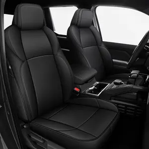 Custom-Fit Waterproof Faux Leather Seat Covers for 2024-2025 Tacoma Hybrid Double Cab TRD Sport, TRD Off-Road, Limited - Airbag-Safe, Stain-Proof, Non-Slip Black Car Interior Protectors, Easy-Clean, Easy-Install, Foam-Filled, Pet-Friendly (Tacoma 2024+)