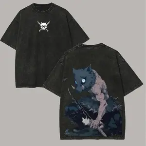 Men's Hashibira Inosuke Printed Distressed Washed Round Neck Shortsleeve Festive Menswear Graphic Tees - Casual Daily Unisex Tops