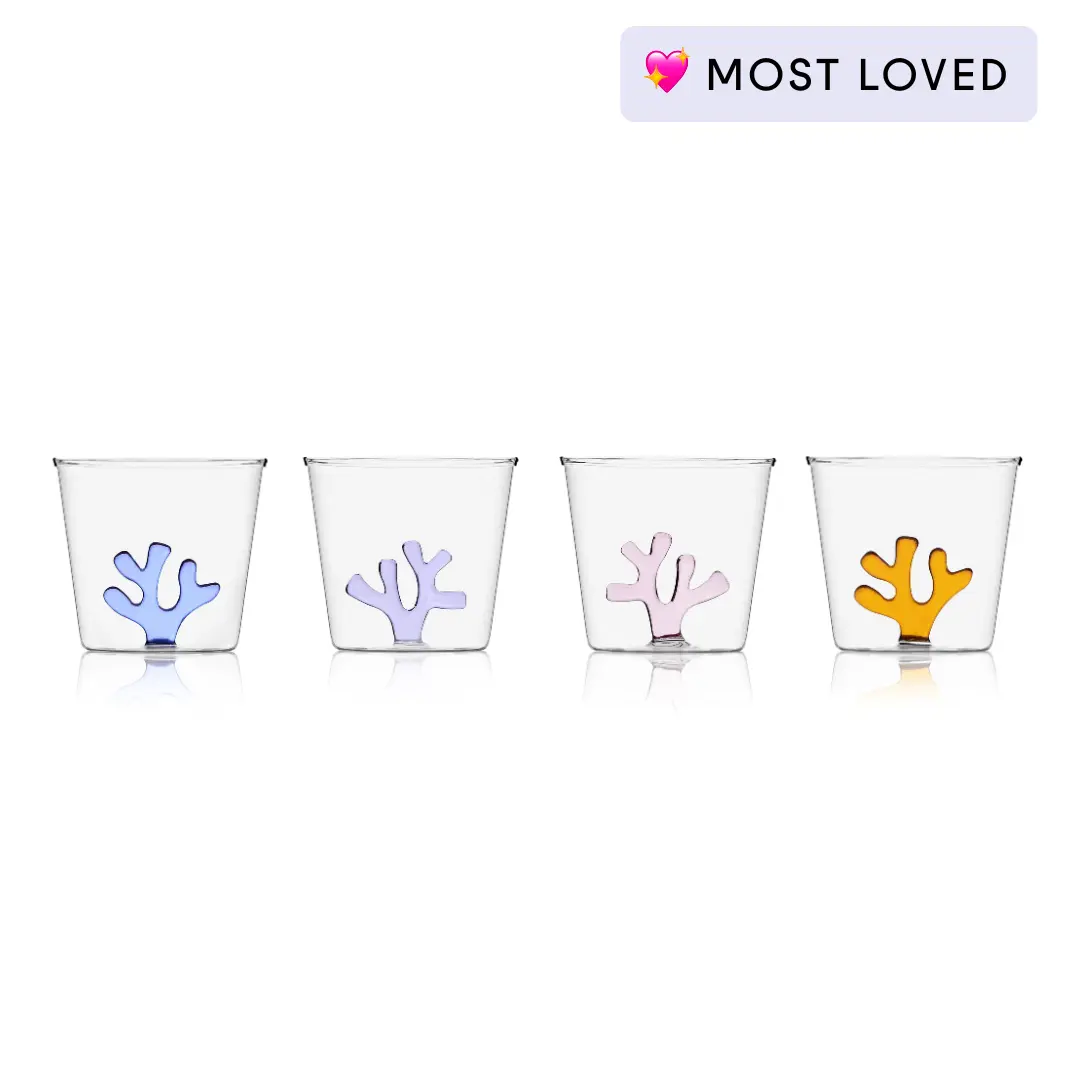 Water Tumblers, Set of Four,  Colorful Drinkware, Drinking Glasses, Cocktail Glasses, Perfect for Coffee, Wine, Water, Cocktails, Handmade Borosilicate Glass, Durable